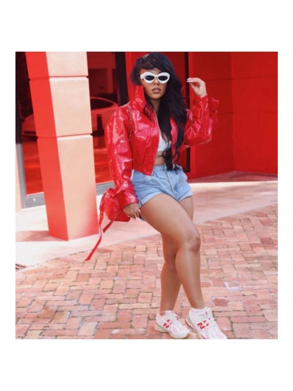 Women's Red Patent Vegan Leather Cropped Jacket S